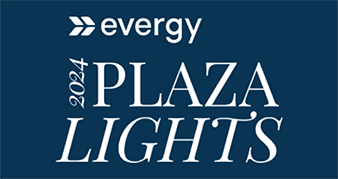 Plaza lights logo on a dark blue background